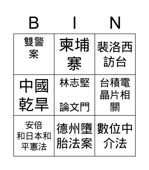 213世界咖啡館 Bingo Card