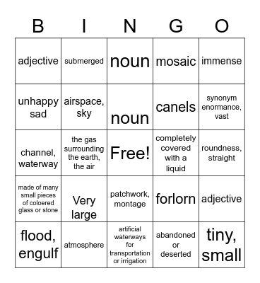 Dark They Were, and Golden-Eyed Concept Vocabulary Bingo Card