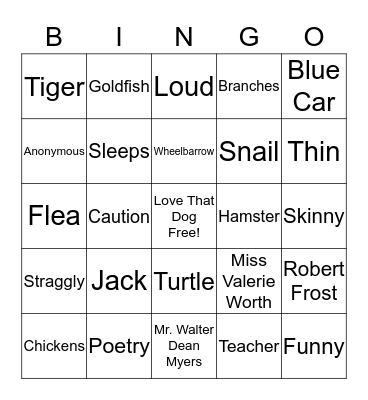 Love That Dog` Bingo Card