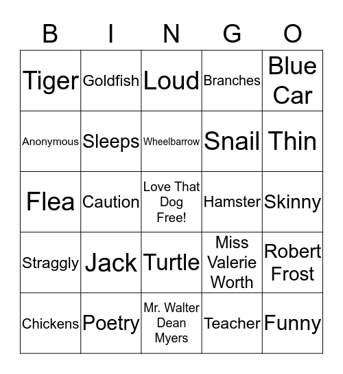 Love That Dog` Bingo Card