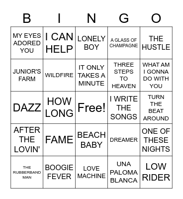 70'S Bingo Card