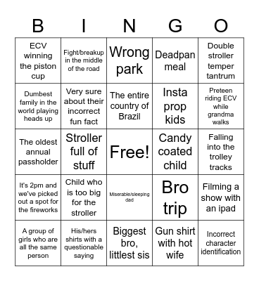 Disneyland Bingo Card