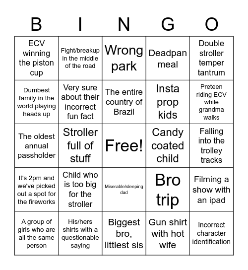 Disneyland Bingo Card