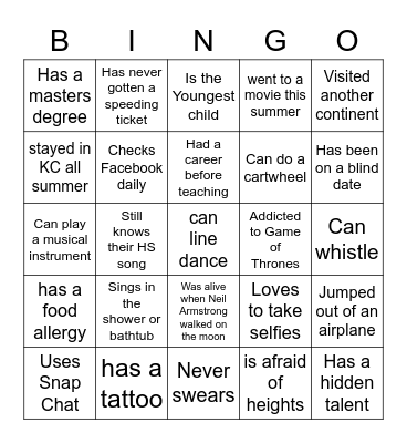 Thats Me! Bingo Card