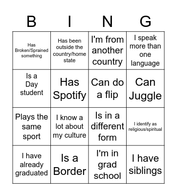 Identity Bingo Card