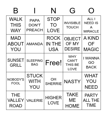 ELKS 80'S HITS Bingo Card