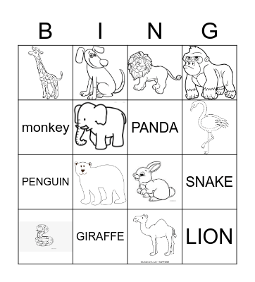 Animals Zoo and Pets Bingo Card