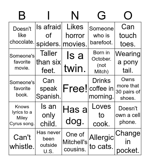 Mitchell's People Bingo Card