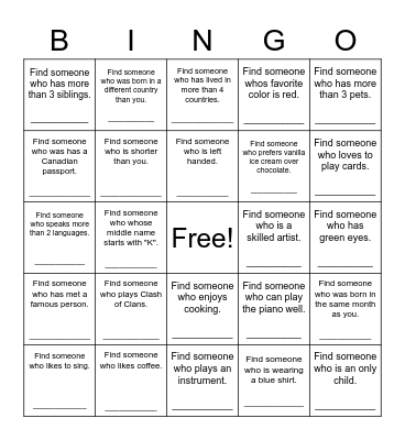 Find Someone Who Bingo Card