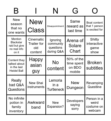 BDO Heidel Ball Bingo Card Bingo Card