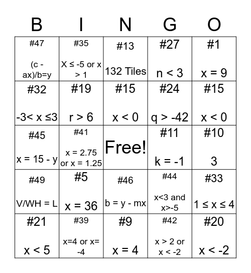 Chapter 3 and 6 Review Bingo Card