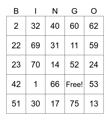 Baby Jake Bingo Card