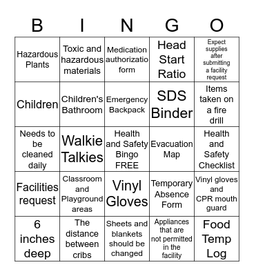 HEALTH AND SAFETY Bingo Card