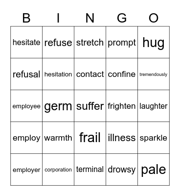 L1 Vocabulary Bingo Card