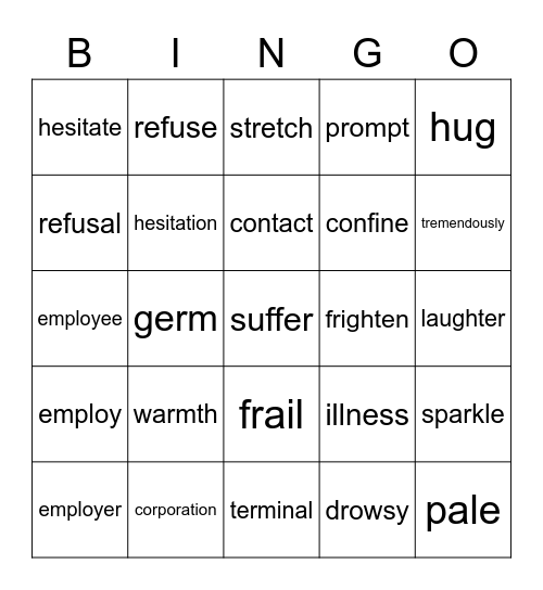 L1 Vocabulary Bingo Card