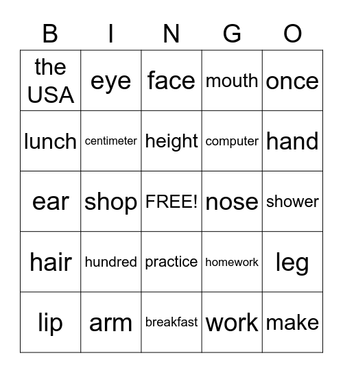 Book 2 Vocabulary Review Bingo Card