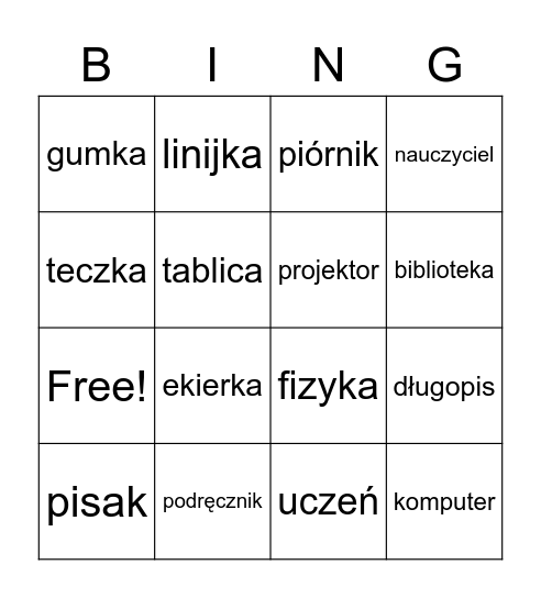 Szkoła Bingo Card