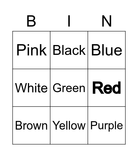 Çolours name Bingo Card