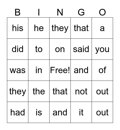 First Grade 1.1 Bingo Card