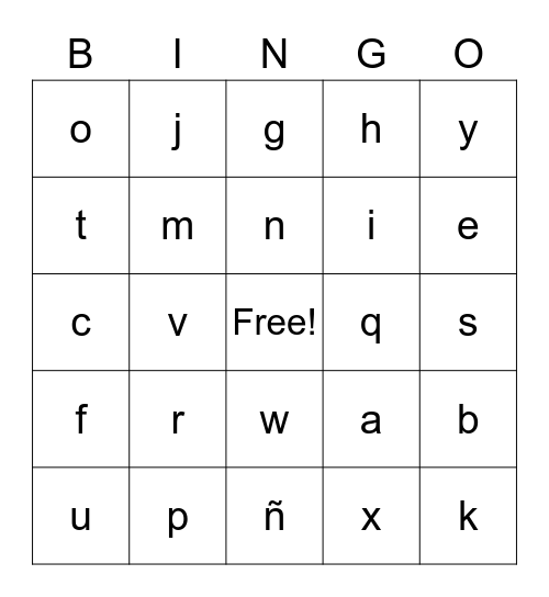 El abecedario Bingo Card
