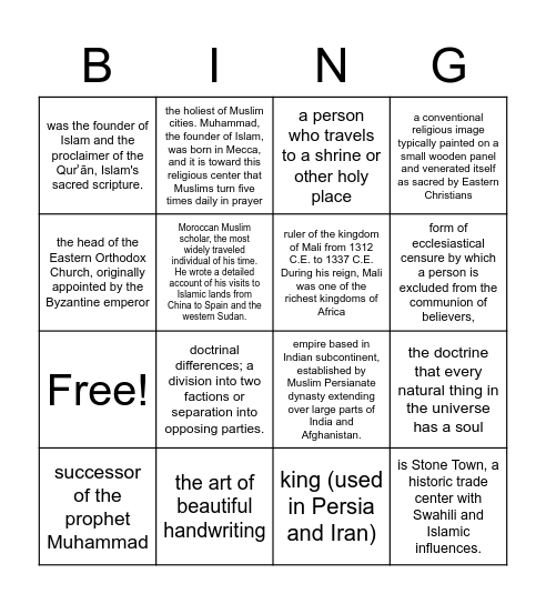 Unit 2 Vocabulary Bingo Card