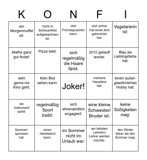 Gesucht wird eine Person, die ... Bingo Card