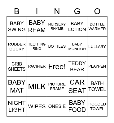 Baby Shower Bingo Card