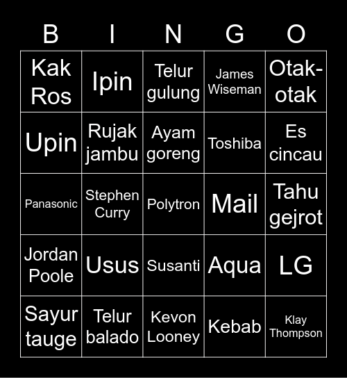 Nani Bingo Card