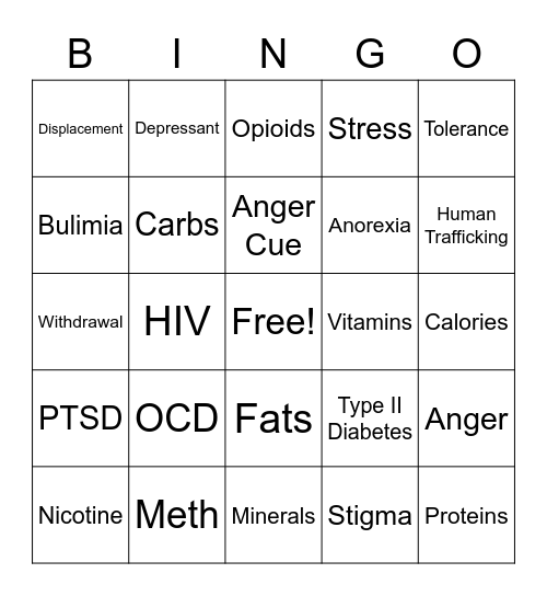 Health Education Bingo Card