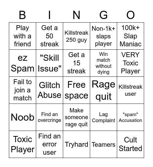 Slap Battles Bingo Card