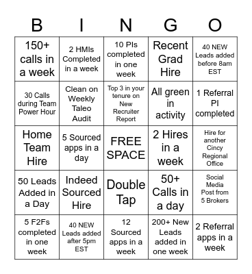 FAST TRACK BINGO Card