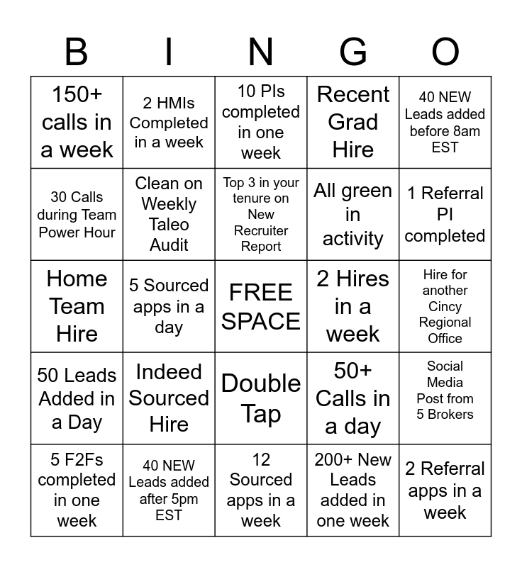 FAST TRACK BINGO Card