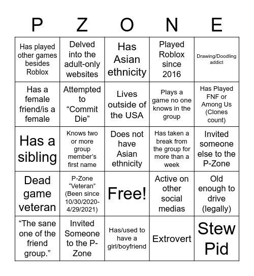 Stupid Bingo Game Bingo Card