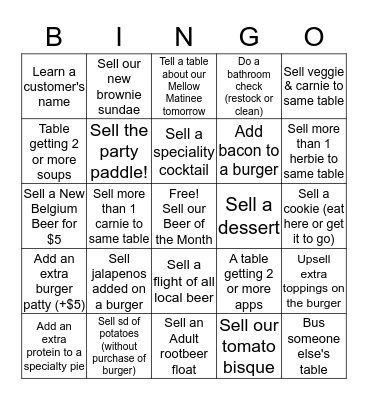 Mellow Bingo Card