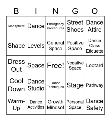 Dance Class Etiquette & Safety Bingo Card