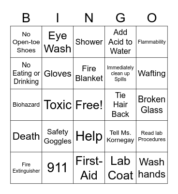Lab Safety Bingo Card