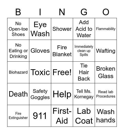 Lab Safety Bingo Card