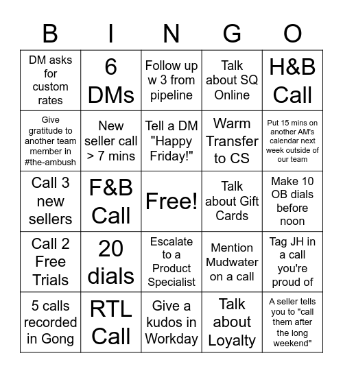 AMbush Fun Friday 9.2.22 Bingo Card