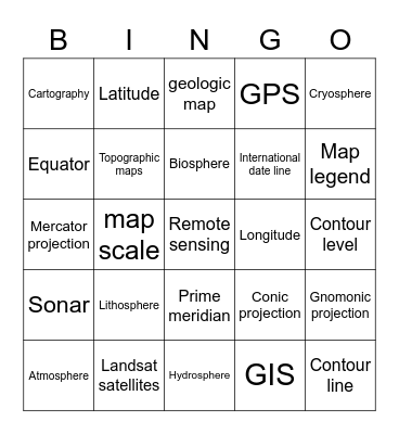 Maps Vocabulary Bingo Card