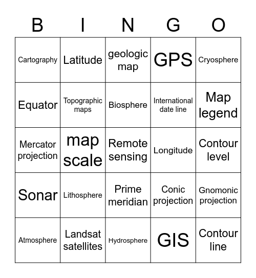 Maps Vocabulary Bingo Card