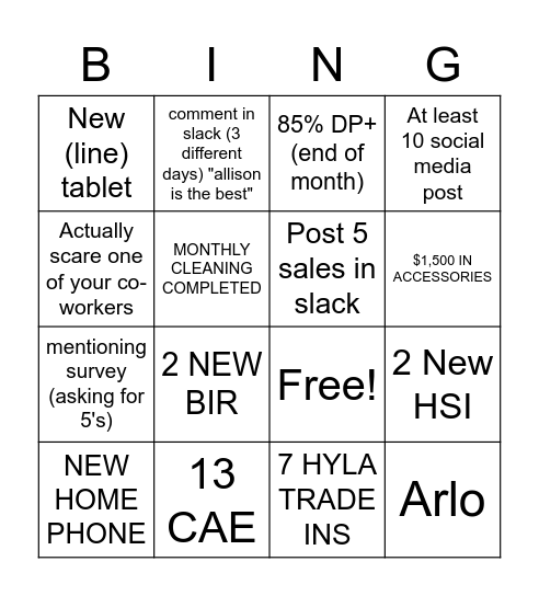ERICA Bingo Card