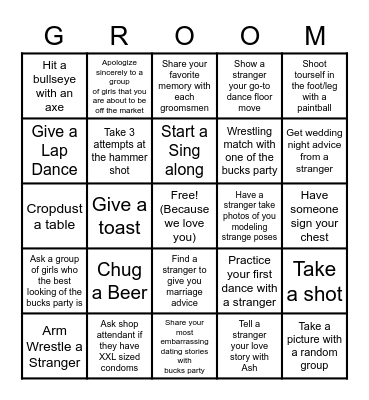 Dylan Bachelor Party Bingo Card