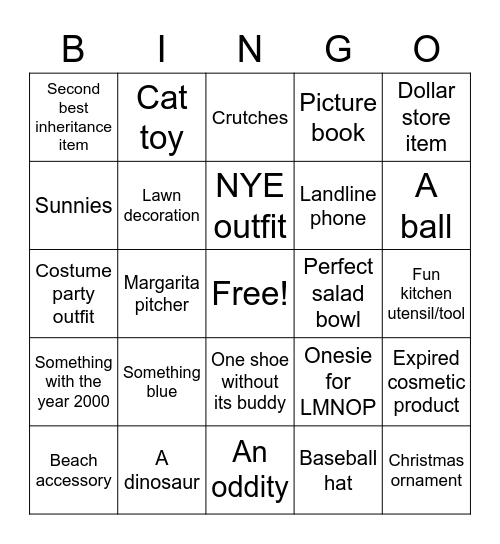 Shopping @ Grandma’s Bingo Card