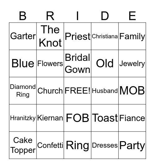 BRIDE-TO-BE! Bingo Card