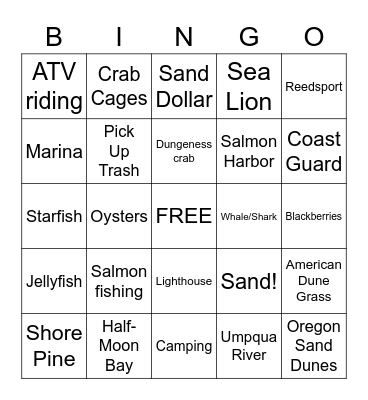 Oregon Coast Bingo Card