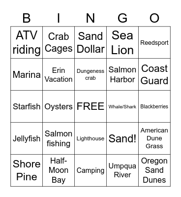 Oregon Coast Bingo Card