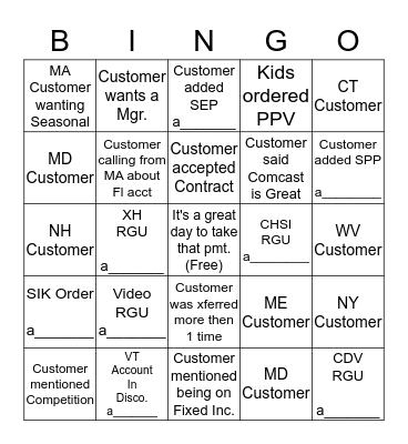 Disco Bingo (please provide acct. for VT acct., SEP, SPP, SIK and RGUS Bingo Card