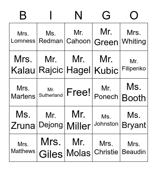 SJF Staff Bingo Card