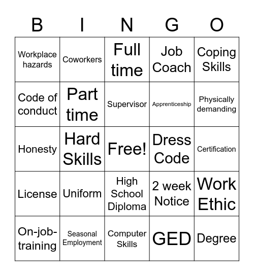 Career Vocab Bingo Card