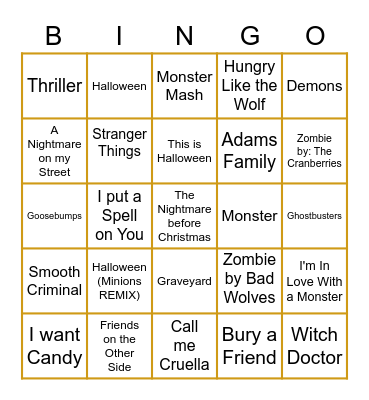 HALLOWEEN MUSIC BINGO Card